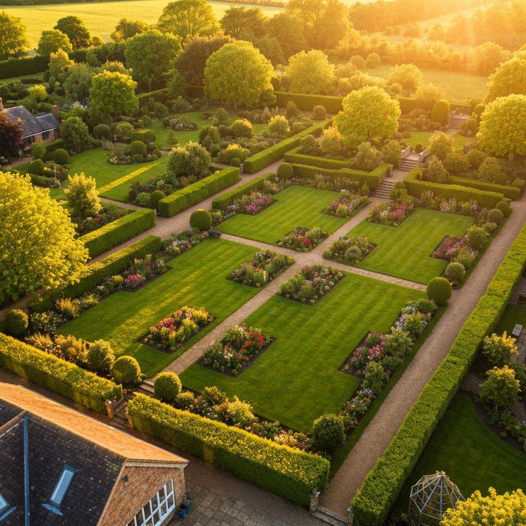 Beautiful aerial view of a well-maintained garden